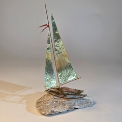 Mid-Century Modern Brass & Copper Sailboat by DeMott on Quartz