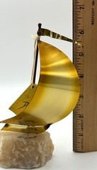 Vintage DeMott Signed Brass Sail Boat Sculpture w/ Onyx Base Nautical, Orig. Tag