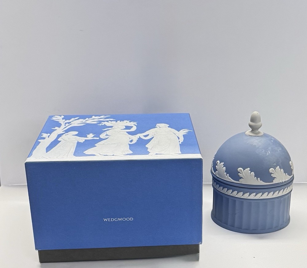 Wedgwood Jasperware Blue Covered Trinket Box With Lid & Original Box
