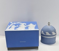 Wedgwood Jasperware Blue Covered Trinket Box With Lid & Original Box