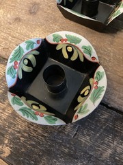 Vintage Pennsylvania Dutch Folk Art Toleware Bowl and Candle Holders~1940s