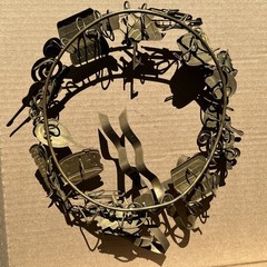 10” Petites Choses brass Dresden Victorian wreath with bow musical instruments