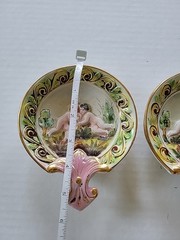 Antique SUNRISE ITALY Cherub Putti Porcelain Hand Painted Relief Trinket Dish 3D