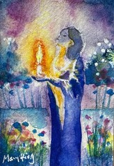 Original Watercolor ACEO Painting by Mary King – Midnight Light – woman