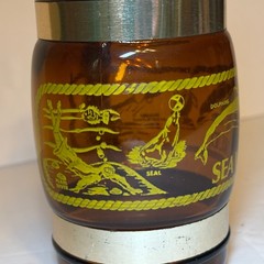 Vintage 1975 Sea World Souvenir Brown Glass Barrel Mug Wood Handle