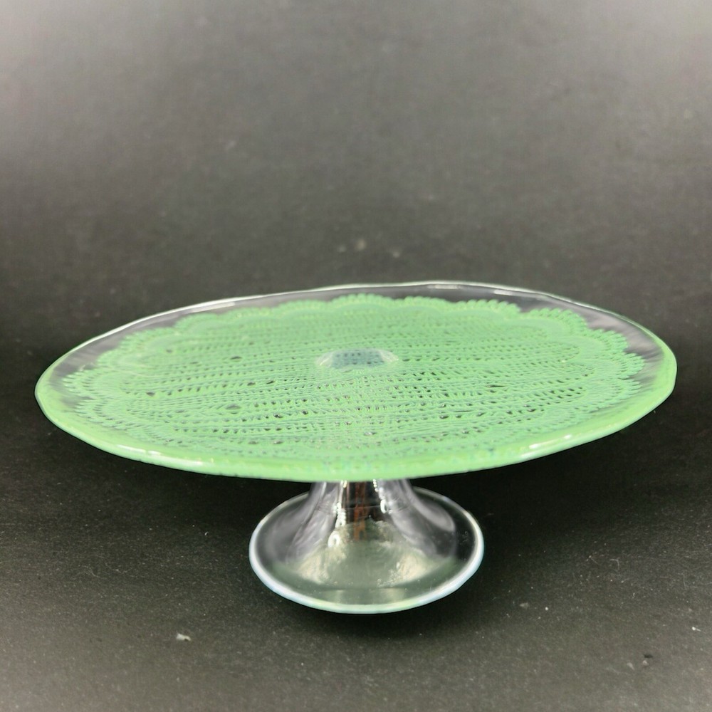 Anthropologie Cake Stand Footed Dish Flash Green Top Clear Bottom Cake Dish