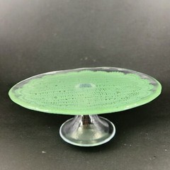 Anthropologie Cake Stand Footed Dish Flash Green Top Clear Bottom Cake Dish