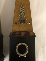 Pair Neoclassical Style Brass Composition and Partial Ebonized Table Obelisks