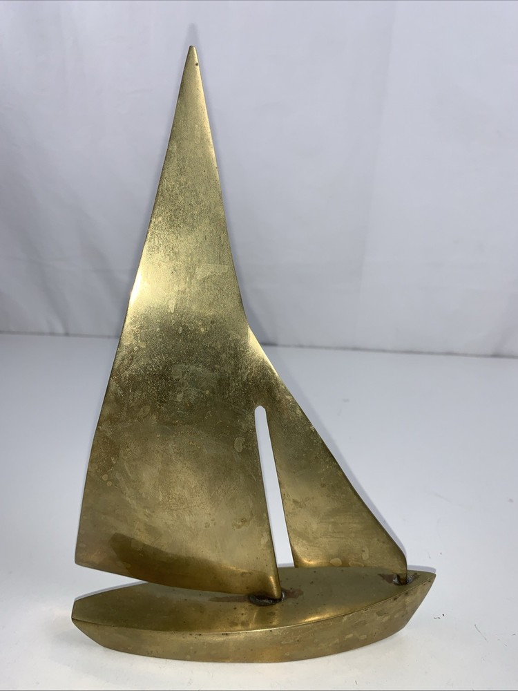Solid Brass Sailboat Decor Paperweight Mid Century Modern Vintage Brass Boat