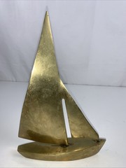 Solid Brass Sailboat Decor Paperweight Mid Century Modern Vintage Brass Boat