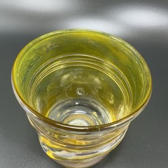 1984 Hand Blown Art Glass Single Tumbler Cup Yellow Opalescent Signed Jalitha