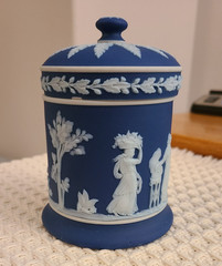 Dark Blue and White Wedgwood Jasperware Lidded Jar Approximately 4 1/2″ tall