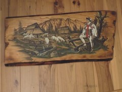 Switzerland Swiss Alps Sheep Farmer Cabin Nature Oil Painted Wood Wall Picture