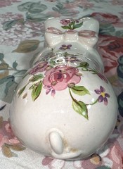 Vintage Porcelain Potpourri Pig Figurine Hand Decorated Pink Flowers 1978 Brazil