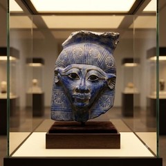 Egyptian Hathor Mask Sculpture Solid Stone Ancient Mythology Face Artifact BC