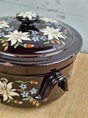 Antique Swiss Thoune Lidded Pot Edelweiss Design Signed For Restoration