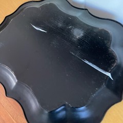 VTG Black Tole Toleware Painted Tray Scalloped Floral Cottage Goth Boho 20″x25″