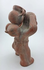 Scarce & Intact Old Columbian Pottery Figurine Water Carrier w/ Detailed Jar