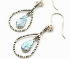 Roman Glass Silver925 Earrings Ancient Authentic 200 BC Fragment Bluish Patina