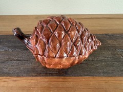 Vintage MCM Ceramic Brown Pinecone Shaped Lidded Trinket Dish