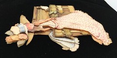Holly Hobbie 1969 layered art playing dress up 8 X 9.5 unframed on black velvet