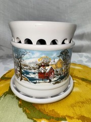 Made In Brazil Ceramic Potpourri Jar Scenic Winter Landscape Covered Dish 3.5 In
