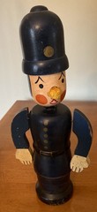 Vintage English Police Bobby Wooden Bank Bobble Head Handpainted Japan 11”