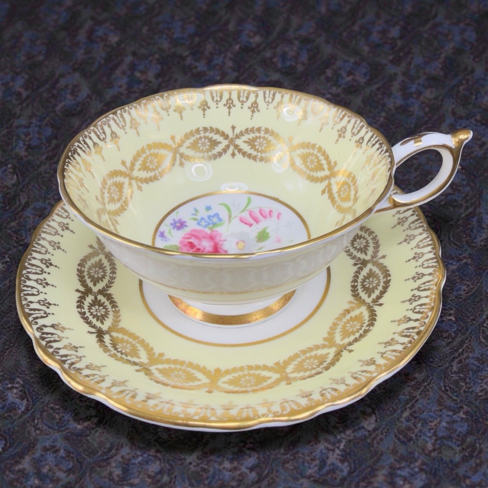 Antique Paragon Cabbage Rose Tea Cup and Saucer Set Heavy Gold Pattern England