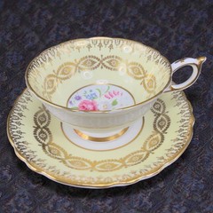 Antique Paragon Cabbage Rose Tea Cup and Saucer Set Heavy Gold Pattern England