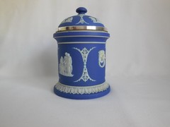 Antique Wedgwood (only) Blue Dip Jasperware & Silver Plate 6″ Tall Tobacco Jar