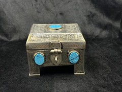 Islamic Antique Silver Plated Khorasan Box With Turquoise Stone Beautiful Art