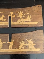 Vtg Marquetry Inlay Wooden Stand Greco Roman Mythology Art Display Base Cherub