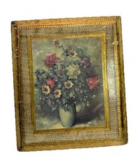 VTG Gold Gilt Italian Florentine Tole Wood Wall Picture Plaque FLORAL 7”x 6”