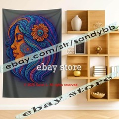 Celestial Goddess Face Tapestry 3D relief look Wall Art mystic decor 39X59 in