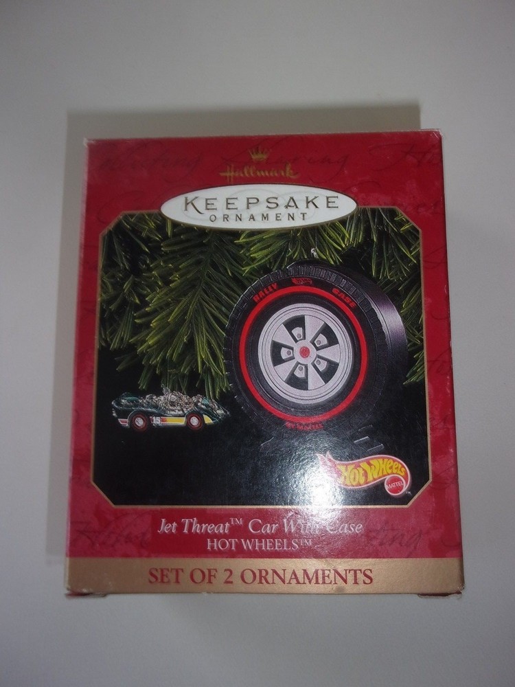 Hallmark Jet Threat Car with Case Hot Wheels Set of 2 Ornaments