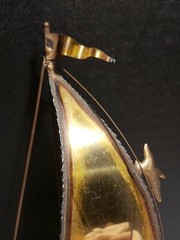 John Demott Signed Single Sail Brass Sailboat Mounted Onyx Stone w/ Seagull VTG