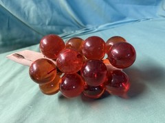 Vintage Oversized Orange Lucite Acrylic Grape Cluster on Driftwood Stem 8”