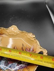Beautiful FLORAL PORCELAIN EDWARDIAN Plate Trinket Dish Butterscotch