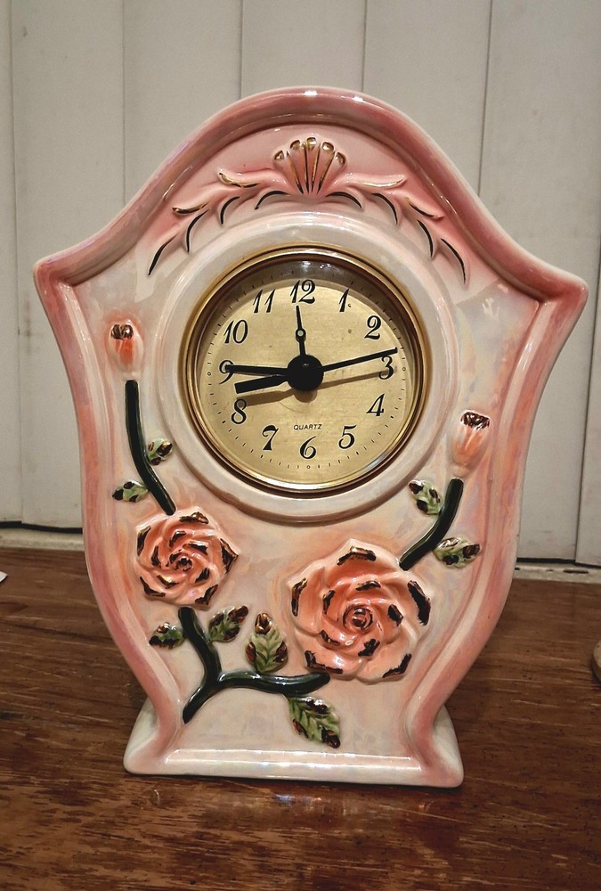 Unbranded Porcelain Rose Desk Clock Workig
