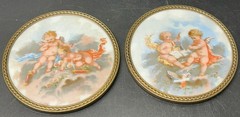 Antique Limoges France Hand Painted Playing Cherubs On Porcelain (LOT OF 2)