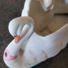 Vintage Art Nouveau Bisque Porcelain Woman with 2 Swans Planter Figurine / Read