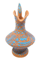 Vintage Lindos Keramik Asgourou Rodos Pitcher Vase Blue Terracotta Greece Rare