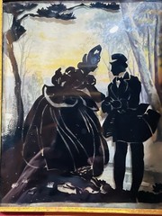 Vintage Pair of Reverse Painted Convex Bubble Glass Courting Couple Pictures