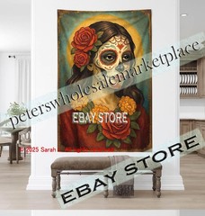Sugar Skull Woman Rose Gothic Fantasy Tapestry living room 59X82 in