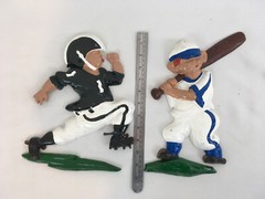 Homco Cast Aluminum Vtg 1970 Baseball Player 1975 Football Player Wall Art (2)