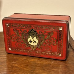 Rare Vintage Tindeco DeMets English Toffee, Bright Red Art Deco Butterfly Tin