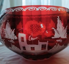 EGERMANN DEER & CASTLE RED CLASSIC CRYSTAL BOWL
