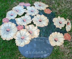 Vtg Handpainted Signed Metal Enamel Toleware Flower Floral Wall Hanging 21″x22″