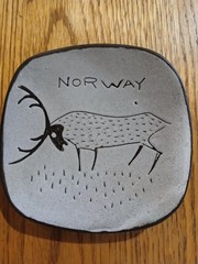Norway Signed Reindeer Ceramic Trinket Dish 4in Glossy Mid Century Modern