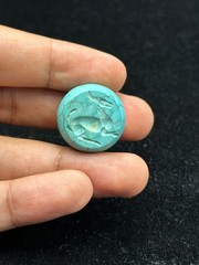 Ancient Near Eastern Sassanid Sasanian Turquoise Intaglio Seal Stamp Dome Bead
